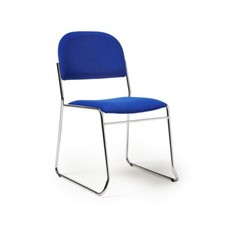 Skid stacking chair with chrome frame in blue fabric, church chair, village hall