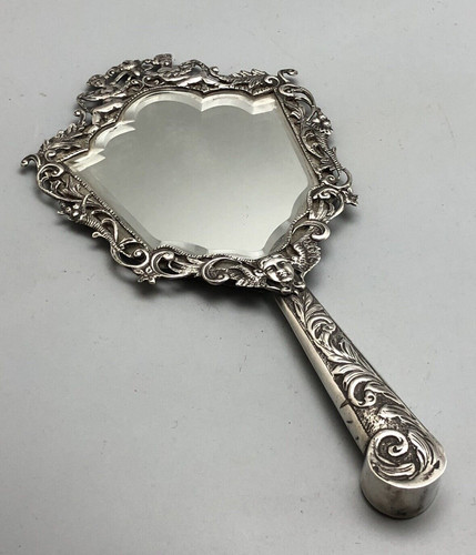 Victorian silver hand mirror - silver,
