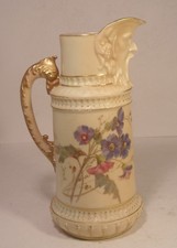 Royal Worcester Blush Ivory Hand Painted 7" Masked Jug 1366