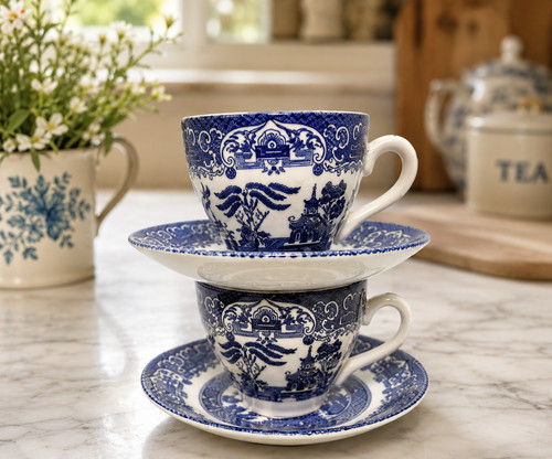 Vintage old willow tea cups - tea,