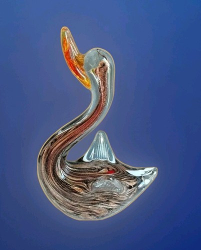 Art glass swan copper black - art,