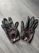 Oliver Sweeney Black & Red Leather Driving Gloves. Soft Handmade In UK. Ex Cond