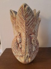 Bernard Rooke Studio Pottery Stoneware Vase Depicting Birds And Leaves.