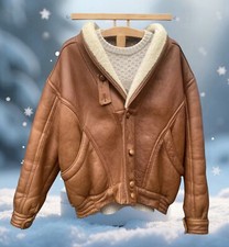 Mens Real Sheepskin Vintage Jacket Classic Flying Top Gun Shearling Coat XL