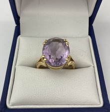 Large Antique 18ct Gold & Oval Cut Amethyst Ring.  Size L. Birmingham 1923. 6.8g