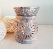 Soapstone Oil burner Wax warmer tea light aroma lamp diffuser Grey carved sun
