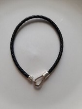 TRUTH Sterling silver PK 925 black leather clip clasp 19.5cm charm bracelet