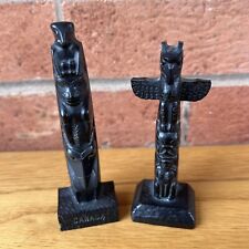 Totem Pole Pair Eagle Canada Eskimo Inuit Black Resin Art 12cm Tall Indigenous ￼