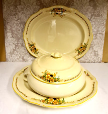 Vintage Art Deco Burleigh Ware Balmoral Tureen & 2 Woods Ivory Platters. 818045
