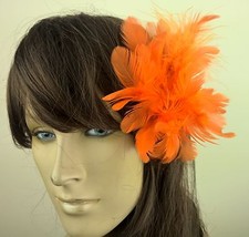 orange feather flower fascinator millinery hair clip wedding piece ascot race