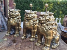 Chinese Foo Dog Trio Brass Large Temple Guard Figures Restaurant Display ? 
