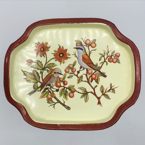 Vtg trinket tray birds tin - trinket,