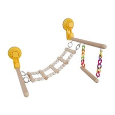 Suction Cup Wood Perch Toy Parrot Playstand for Budgie Bluebirds Hummingbird