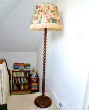 Oak Barley Twist Vintage Standard Lamp and Original Chintz Shade