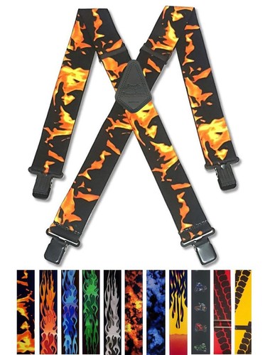 Mens braces heavy duty flames - braces,