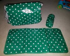 CATH KIDSTON DESIGNER GREEN SPOT NAPPY BAG WITH MAT, BOTTLE HOLDER EXCELLENT CON