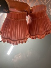 Vintage/ Retro 1960/70s Pair of Pink Lampshades Pleated Fabric with Fringe