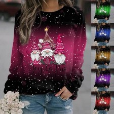 Womens Christmas Print Jumper Blouse Sweatshirt Xmas Pullover Top Plus Size 6-24