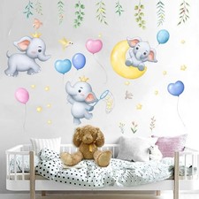 PinkEleph Elephant Animals Balloon Wall Stickers Nursery Playroom Wall Decor