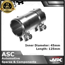 Universal Double Clamp Exhaust Sleeve Connector - 45mm ID x 125mm Length