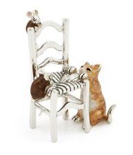 Saturno Silver and Enamel Cat and Mice on Chair-Fully Hallmarked Sterling Silver