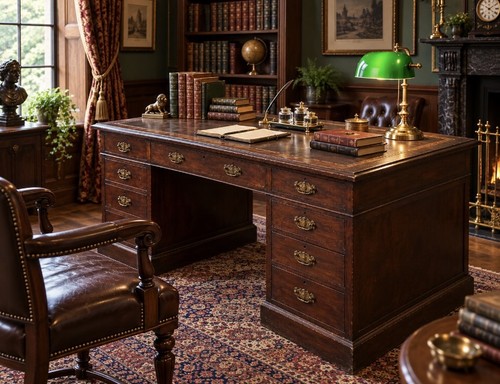 Good victorian oak desk brass - oak,