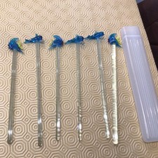 Hand Blown Glass Cocktail Swizzle Sticks Stirrers Dolphin and Angel FishSet Of 6