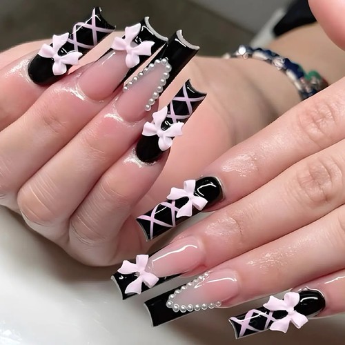 24x pieces black pink - pink, bow