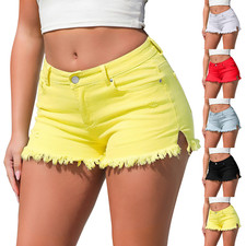 Women’s Stretch Skinny Distressed Straight Leg High Waist Denim Shorts Pants