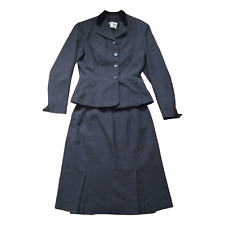 Peter Robinson ELMOOR 1940s/50s Suit Grey Worsted Wool Tailored Jacket Skirt Vtg