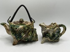 Vintage green majolica conch - green,