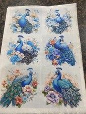 Rice Paper for Decoupage, Laser Printed Peacocks  A4 6 Images on a sheet