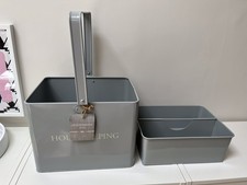 Vintage Style Grey Metal Housekeepers Cleaning Box / Caddy, Removable Top Tray