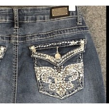 Earl Jeans Womens 8 Blue Straight Leg Embellished Rhinestone Pockets Whiskered