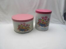 Vintage kitchen Flour & Biscuits and cake floral tin storage canisters 1950s?