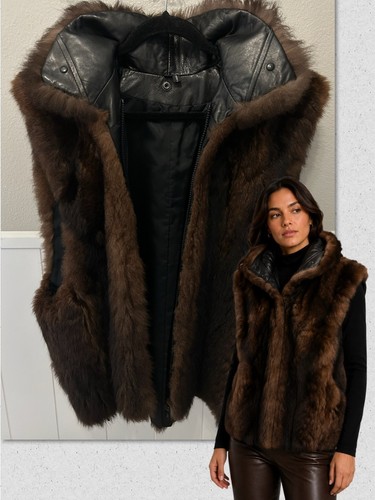 Genuine fur vest chocolate - genuine,