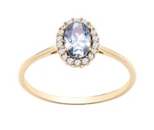 9ct Yellow Gold Blue Topaz & CZ Oval Cluster Ring size J to S