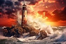LIGHTHOUSE SEASCAPE CANVAS PICTURE PRINT WALL ART