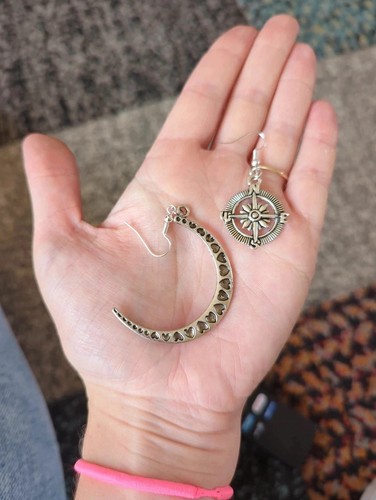 Antique silver coloured moon - antique, &