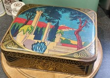 Stunning Large Art Deco French ? Biscuit Tin. Vintage Collectable Antique Tin.