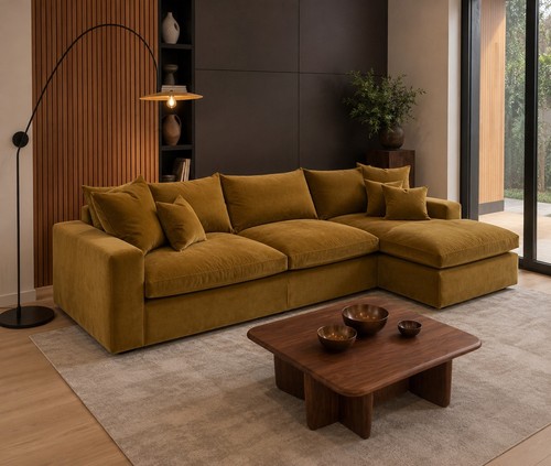 Mustard gold velvet corner - gold,