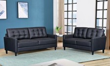 Empress Leather 3+2 Seater Leather Sofa in Black Tufted Button Seats NOW £3.99!!