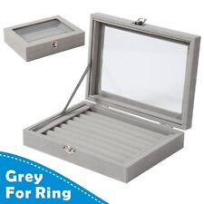 Velvet Glass Jewelry Ring Display Organizer Case Tray Holder Earring Storage Box