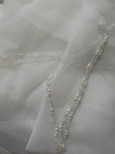 Bridal Wedding Chapel Veil Handmade Ivory 1T With Comb Beaded Edge Soft Tulle