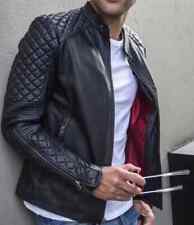 CAFE RACER BLACK BIKER LEATHER JACKET MEN'S MOTORCYCLE GENUINE LEATHER