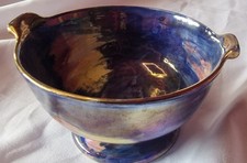 Vintage sm lustre Art Deco bowl Multicoloured Gold rim Storm by Maling