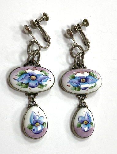 Vintage pair earrings painted - pair,