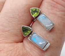 Bali Style 925 Silver, Peridot & Moonstone Drop Earrings with Stud Fasteners