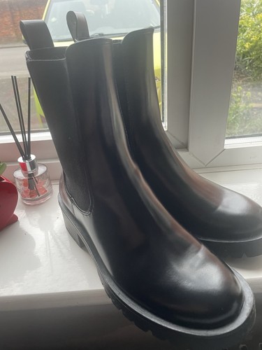 Black faux leather ankle boots - black,