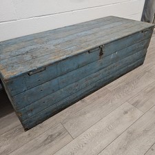 Extra Large Rustic Blue Pine Chest Twin Handles Perfect for Blankets or Storage